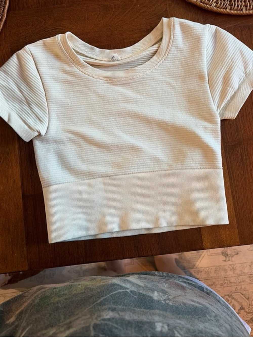 aerie Cream Ribbed Short-Sleeve Crop Top